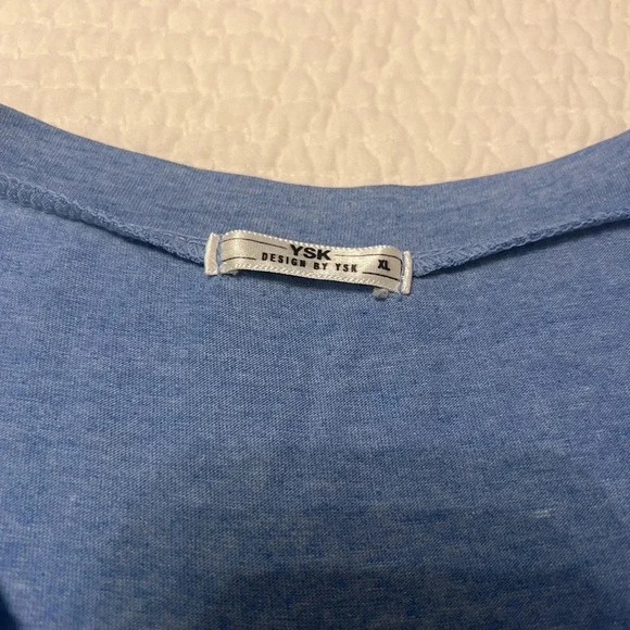 YSK Blue Shirt men’s size xl fits like a medium, v neck short sleeve tee shirt - Picture 5 of 5